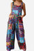 Colorful Bohemian Fantasy Overalls with patchwork design, wide legs, square neckline, and pockets, made of soft cotton blend fabric.
