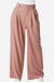 High-waisted pleated wide leg waffle pants in soft pink with pockets and belt loops for a sleek, elegant European look