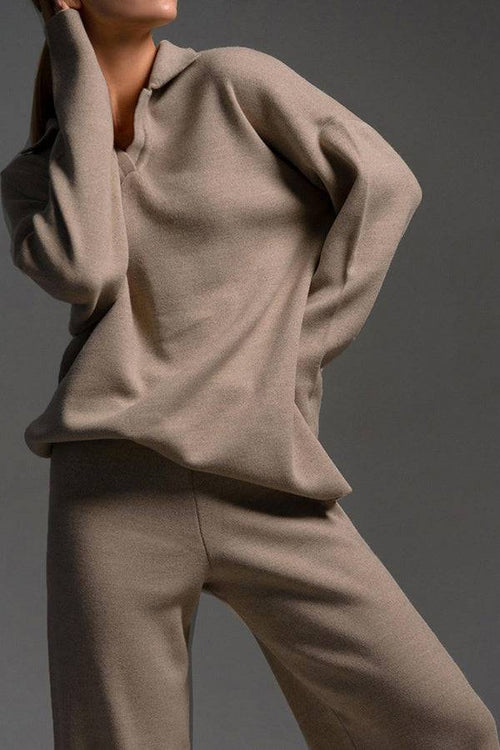 Plush & Preppy Camel Two-Piece Set