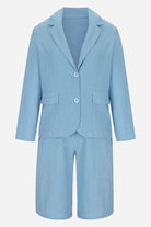 Light blue blazer and high-waisted shorts two-piece set for women
