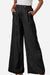 Black wide leg high waist trousers with elastic waistband and pockets.