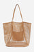 Lightweight tan breezy mesh tote bag with sturdy polyester netting and shoulder straps for versatile travel and everyday use