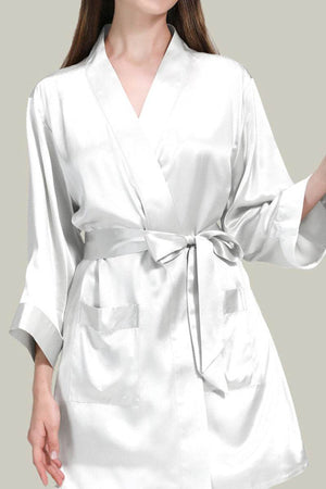 Women's white Mulberry Silk Nighty and Robe Set with belt, soft and breathable luxury sleepwear