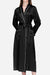 Black 100% mulberry silk belted nightgown with long sleeves and contrast piping