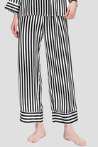 Black and white striped mulberry silk pajama pants for women