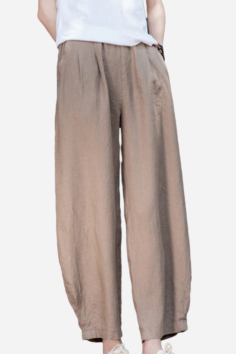 Lightweight beige Ramie Linen Cotton Pants with a relaxed fit and breathable fabric blend.