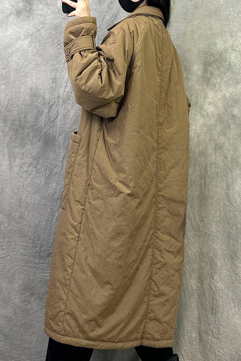 Plus size oversized windbreaker parka in brown, long lightweight coat with loose fit and quilted design.