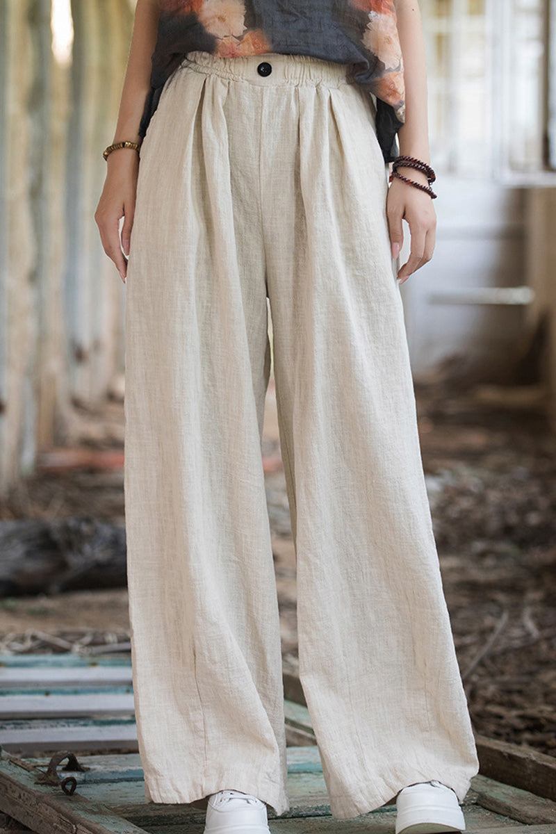 Sandwashed Ramie Linen Pants in beige with relaxed fit and plush lining for warmth