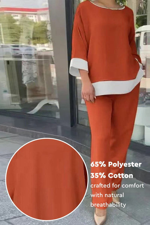 Dual-Tone 3/4 Sleeve Two-Piece Set