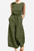 Olive green pure cotton sleeveless two-piece set with elastic waist and wide-leg pants on model