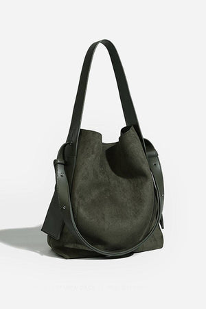 Dark green suede Vintage Charm Bag with dual-length straps and spacious design for everyday use