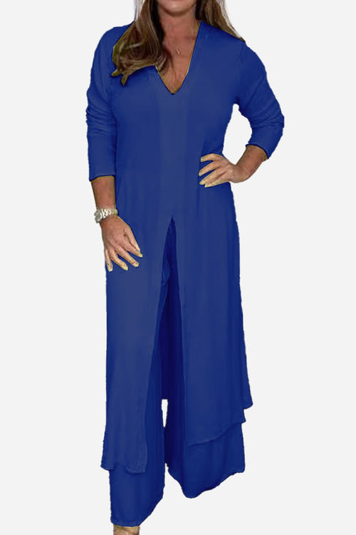 Urban Chic V-Neck Split Top Two-Piece Set