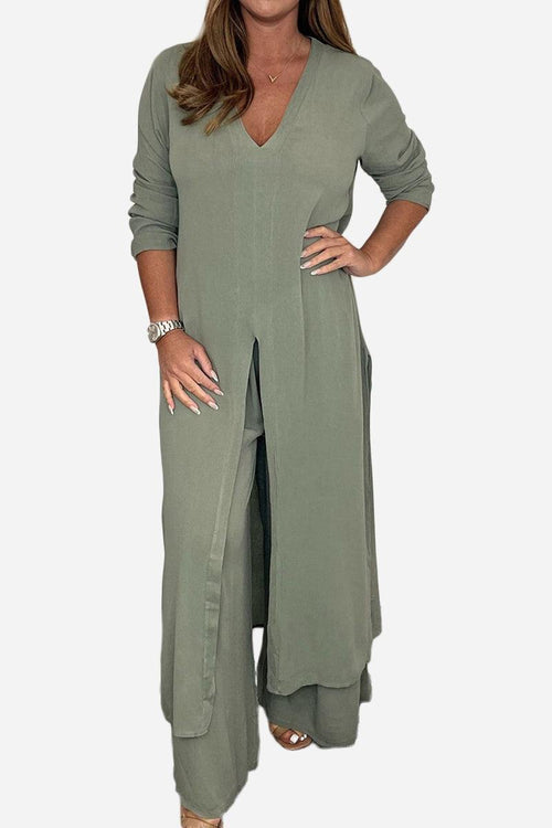 Urban Chic V-Neck Split Top Two-Piece Set