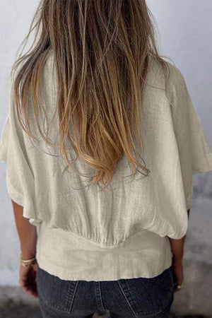 100% Pure Linen Natural Sophistication Short-sleeve Blouse