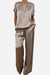 Women's Silken Escape satin two-piece set with relaxed fit top and wide-leg pants in taupe color