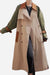 Urban Chic Oversized color block windbreaker with beige and olive tones, double-breasted front, and relaxed fit.