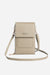 Beige anti-theft travel crossbody phone pouch made of durable PU leather with adjustable strap and secure flap closure