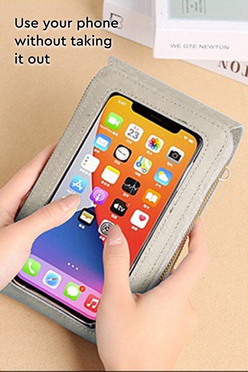 Anti-Theft Travel Crossbody Phone Pouch with clear touch window and durable PU leather protection
