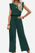 Elegant two-piece set for women with lace details, sleeveless top and wide-leg pants in dark green.