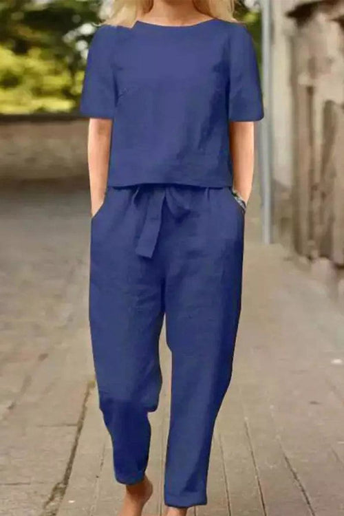 Cotton-Linen Blend Monochrome Two-Piece Set