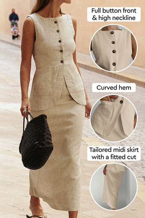 Flattering Cotton-Linen Blend Sleeveless Vest Two-Piece