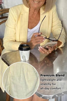 Stylish blazer and shorts two-piece set in soft yellow premium blend fabric, lightweight and stretchy for all-day comfort.