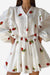 White Sweet Countryside 100% cotton two-piece set with strawberry and floral prints, ruffled edges, and a relaxed fit.