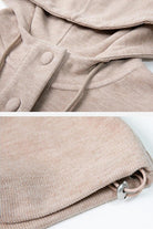 Soft-touch ribbed knit beige pullover hoodie with henley-style buttons and drawstring hood from Quiet Comfort Everyday set.
