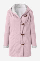 Warm pink toggle button hooded coat with sherpa lining and faux suede exterior