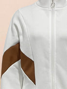 Colorblock Comfort Tracksuit with contrast curved panels and stand collar jacket in wrinkle-resistant fabric