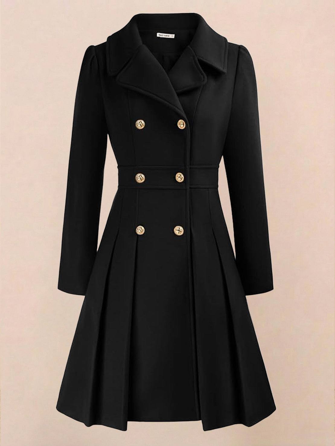 Tailored fit and flare trench coat with A-line silhouette and smooth lining