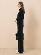 Nano-Fleece Zip Two-Piece Set with hip-length jacket and wide-leg pants in soft wrinkle-resistant fabric