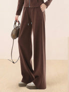 women's nano-fleece zip two-piece set with hip-length jacket and wide-leg pants in soft wrinkle-resistant fabric