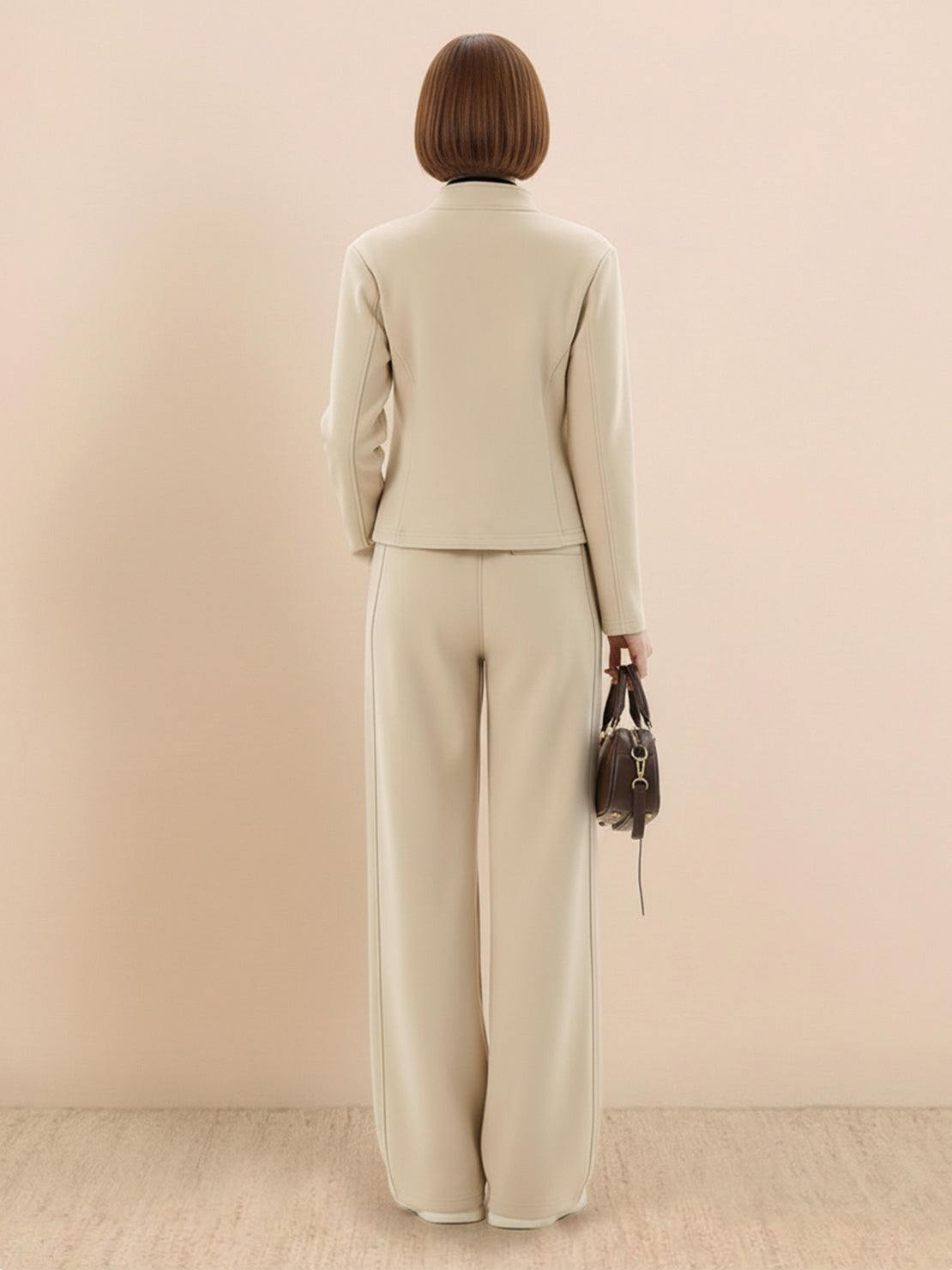 Nano-Fleece Zip Two-Piece Set with soft, wrinkle-resistant fabric and wide-leg pants