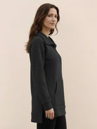 gray half-zip waffle pullover with kangaroo pocket and textured knit design