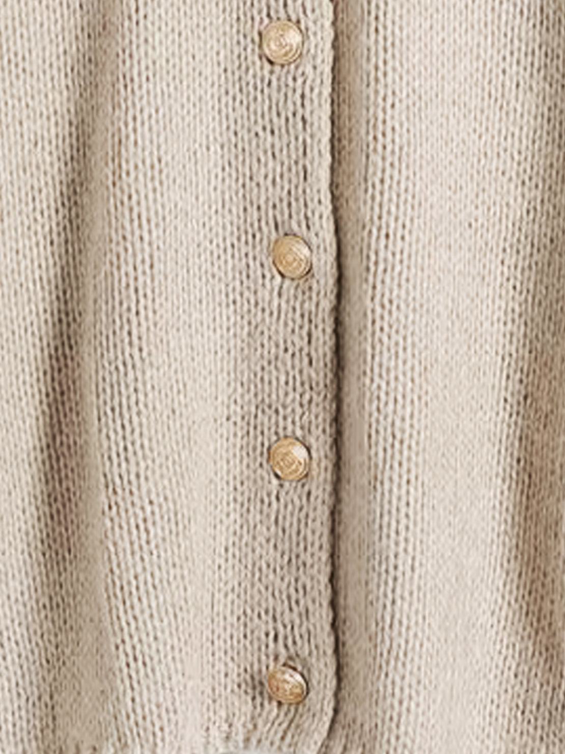 Oversized button-front knit cardigan with balloon sleeves and gold-tone buttons