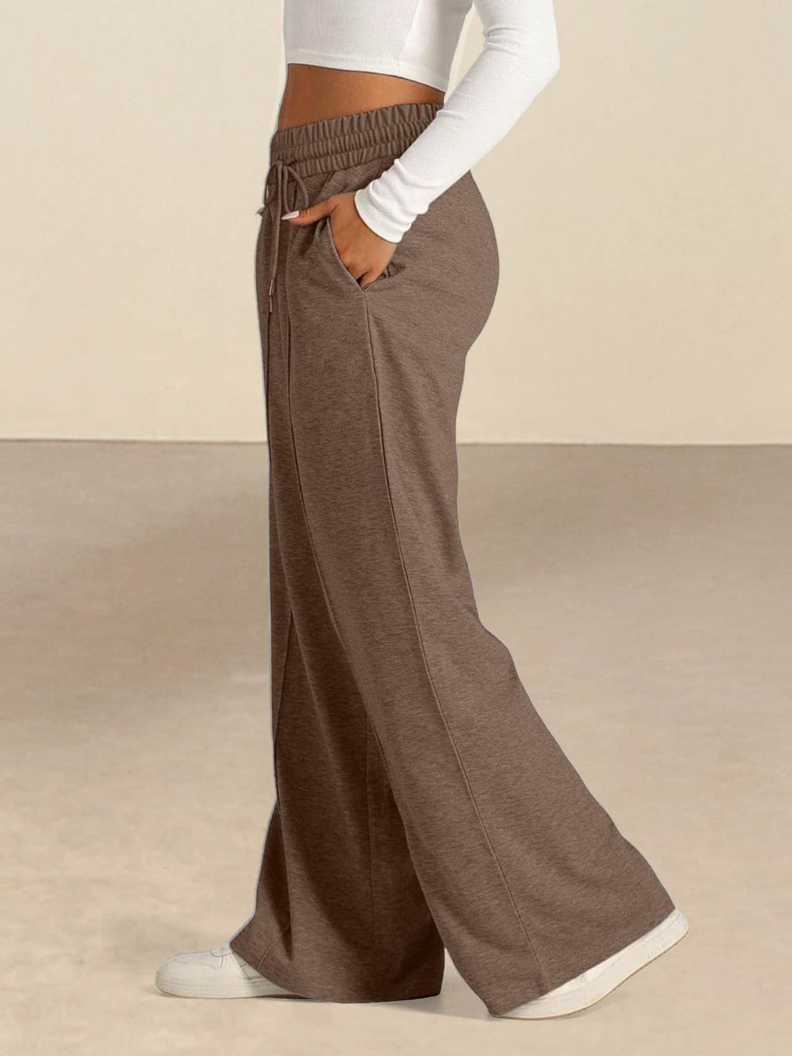 Soft knit wide-leg pants with elastic waist and side pockets for everyday comfort and style
