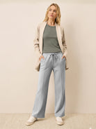 Soft knit wide-leg pants with breathable fabric and adjustable elastic waist