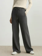 Lightweight wool wide leg pants with soft brushed fabric and relaxed fit for travel and casual wear