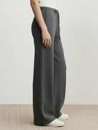 Lightweight wool wide leg pants in soft wool-lyocell blend with relaxed fit and brushed surface