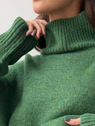 Soft-knit turtleneck two-piece set with relaxed fit and wide-leg pants