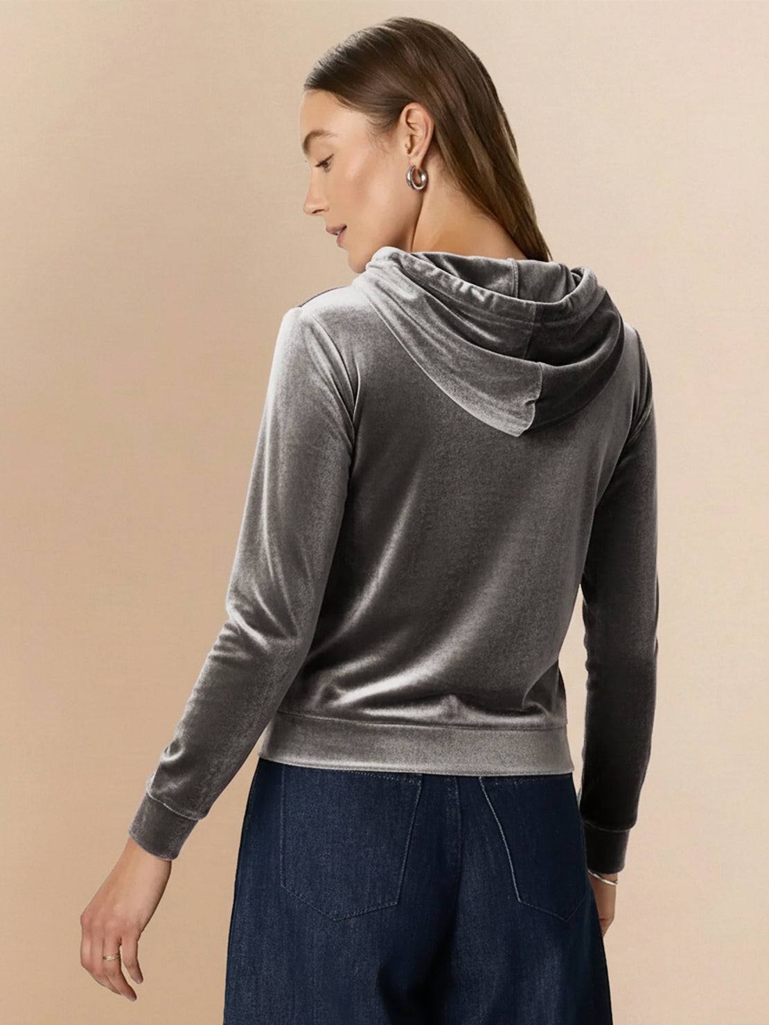 Ultra-soft velvet half-zip hoodie with kangaroo pocket and relaxed tunic fit