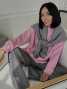 oversized crew neck knit sweater with drop-shoulder long sleeves and ribbed cuffs