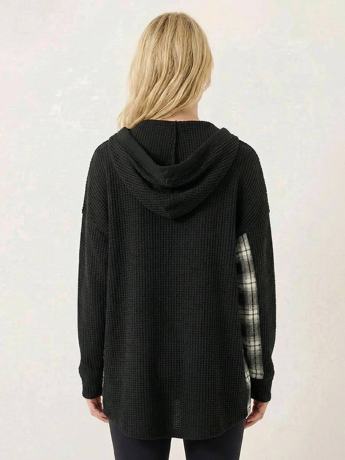 CloudKnit Oversized Hooded Shacket with waffle knit texture and button-front closure