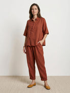 100% cotton artisan two-piece set with oversized shirt and wide-leg pants