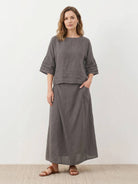 100% cotton two-piece wrap skirt and top set with crinkle texture and elastic waistband