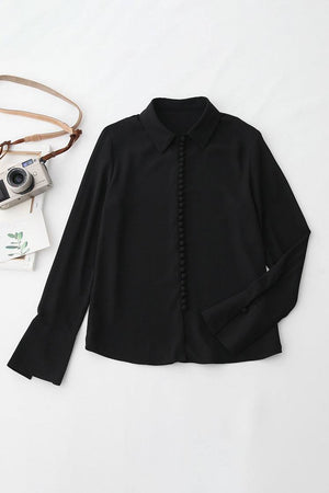 Black Bayam Blouse with button details and long sleeves