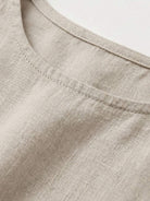 Lightweight cotton linen sleeveless maxi dress with round neckline and relaxed ankle-length silhouette