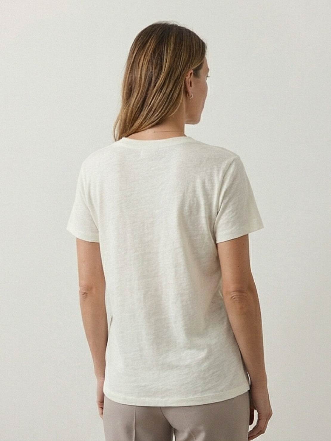 Lightweight Linen-Bamboo V-Neck Tee with relaxed fit and smooth drape