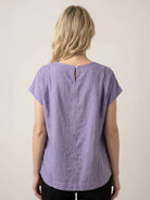 100% linen boxy cap-sleeve top with folded-edge sleeves and hip-length hem